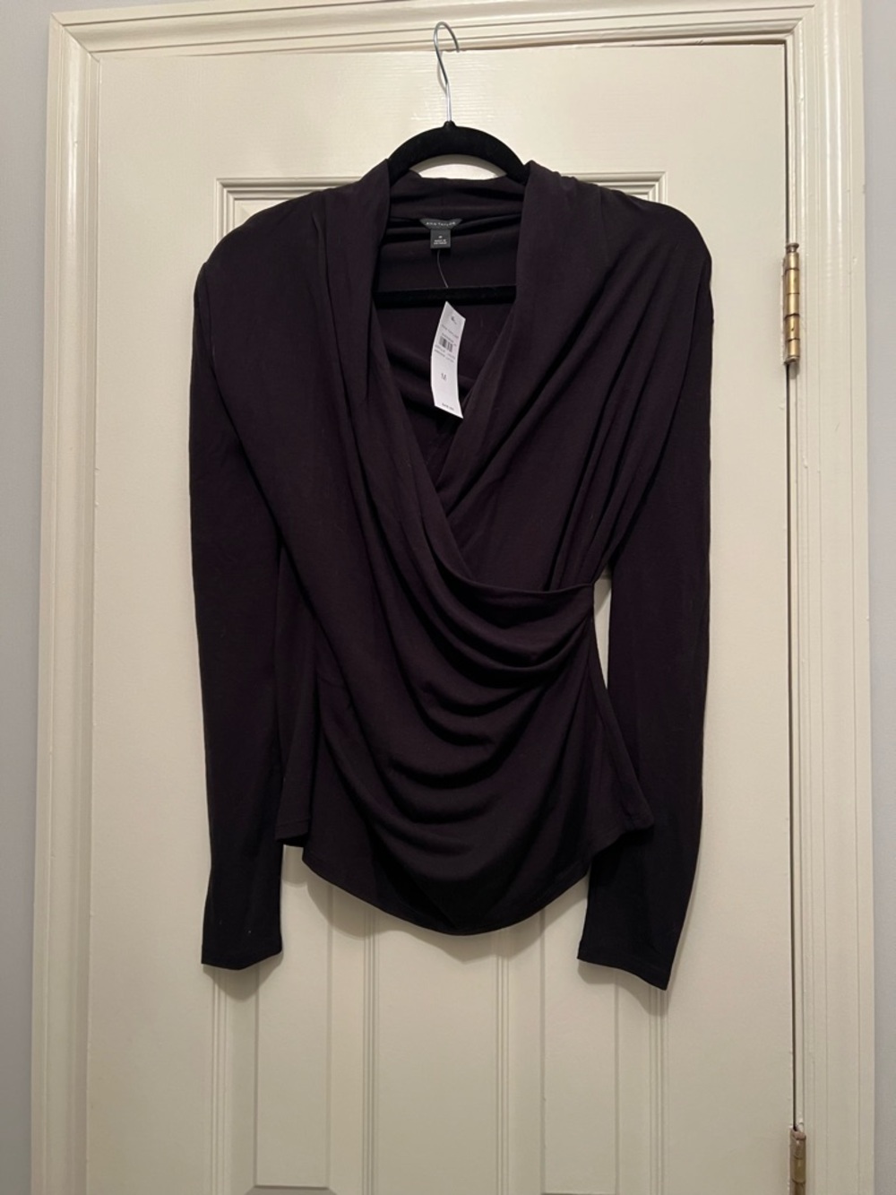 Ann Taylor Draped Long Sleeve Top - black